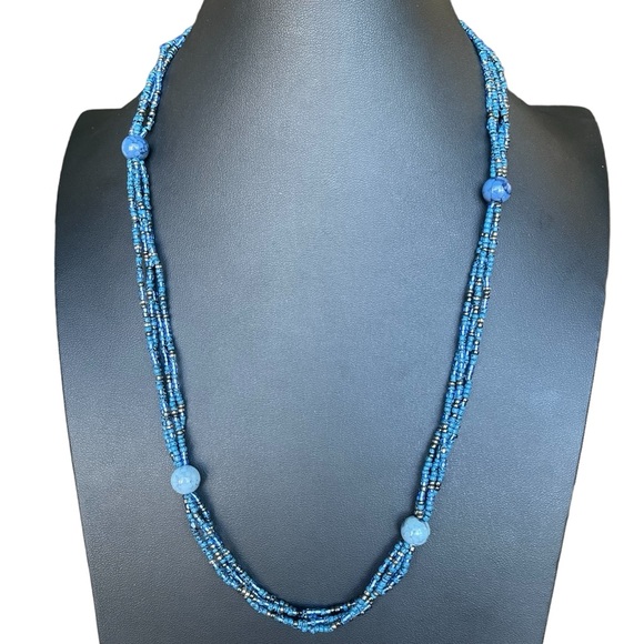 Stunning Shades of Blue Multi Strand 4 Strand Beaded Necklace 24” Length - Picture 1 of 5